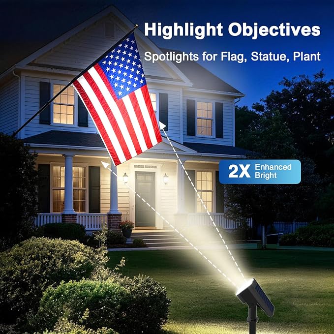 Solar Lights Outdoor Waterproof IP65, Super Bright LED with Lens, 6500K 2 Lighting Modes, Solar Powered Yard Garden Solar Spot Lights for Outside Landscape Auto On/Off -8 Pack