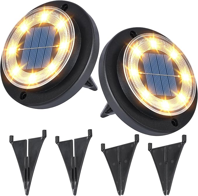 Flacchi Solar Lights Outdoor - Solar Powered Ground Lights Outdoor Solar Disk Light Waterproof Landscape Light for Patio Yard Pathway Walkway Driveway (Warm White, 2 Pack)