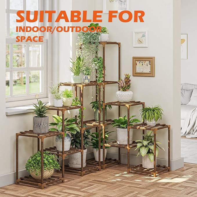 Bamworld Plant Stand Indoor Corner Plant Shelf Outdoor Flower Shelves Wooden Plant Stands Garden Wood Plant Holder Rack for Living Room Corner Lawn Window 03B