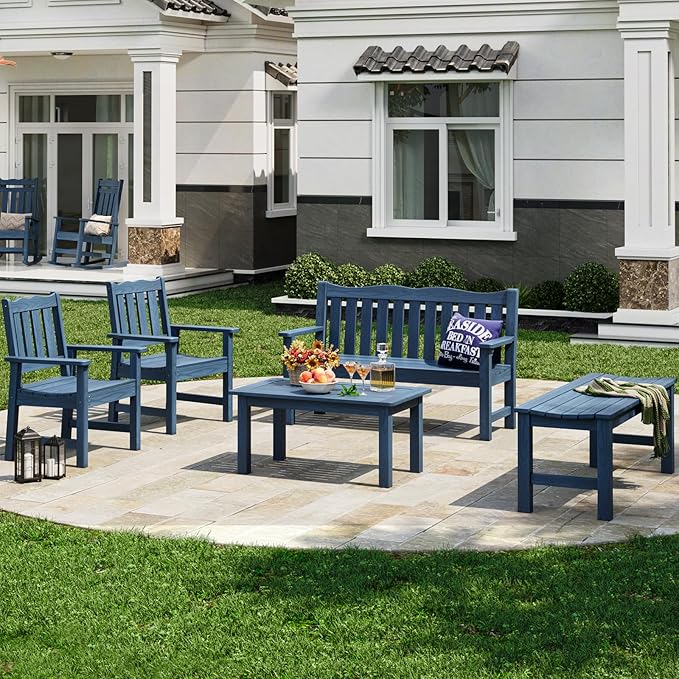 Stoog Backless Outdoor Bench, 2-Person Patio Benches for Outdoors, Weatherproof Garden Bench, Never Rot or Fade, for Enterway, Backyard, Porch and Park, Blue