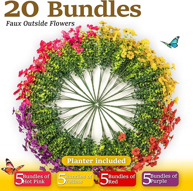 Railing Planter Boxes with Artificial Flowers, Adjustable Balcony Planters for Railing Hanging, UV Sun Resistant Colorful Daisy for Porch Patio Balcony Home (1 Pack, 24 Inch)