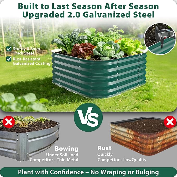 Galvanized Raised Garden Bed Outdoor, 17''Tall Square Metal Planter Boxes,Gardening Beds for Vegetable,Flower,Herb,Modular Above Ground