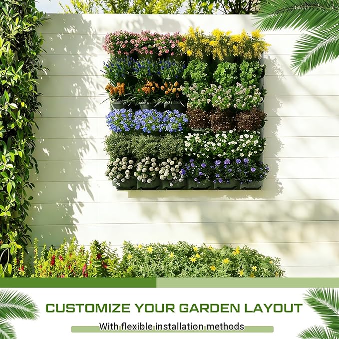 30 Set 60 Pocket Vertical Stackable Wall Planters Kit Outdoor Self Watering Plastic Planter Grow Hang Mount System for Strawberry Flower Vegetable Home Fence Balcony Wall Decor