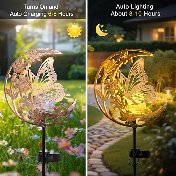 JOBOSI Solar Moon Butterfly Decorative Gift, Solar Butterfly Ground Stake Light, Mother's Day Gift,Gifts for Women Grandmother, Garden Lawn Decor Christmas & New Year Gift