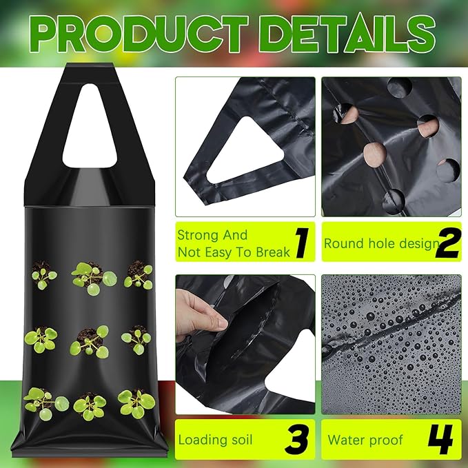 10 Pcs Hanging Flower Pot Bag with 9 Slits Hanging Grow Bags Flower Planting Bag Handle Grow Pouch Planter for Outdoor, Wall, Garden, Plant, Tomato, Strawberry