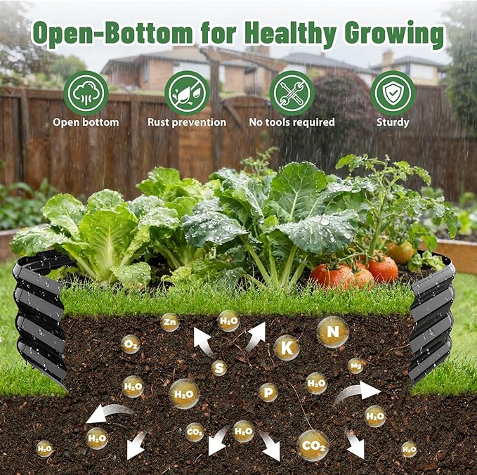 Hexagon Raised Garden Bed, 48 Inch Diagonal & 12 Inch Tall, Galvanized Steel Planter Box with Wave-Shaped Metal Panels for Outdoor Flower,Tree,Herb & Vegetable Garden (Black, 4FT X 1FT)