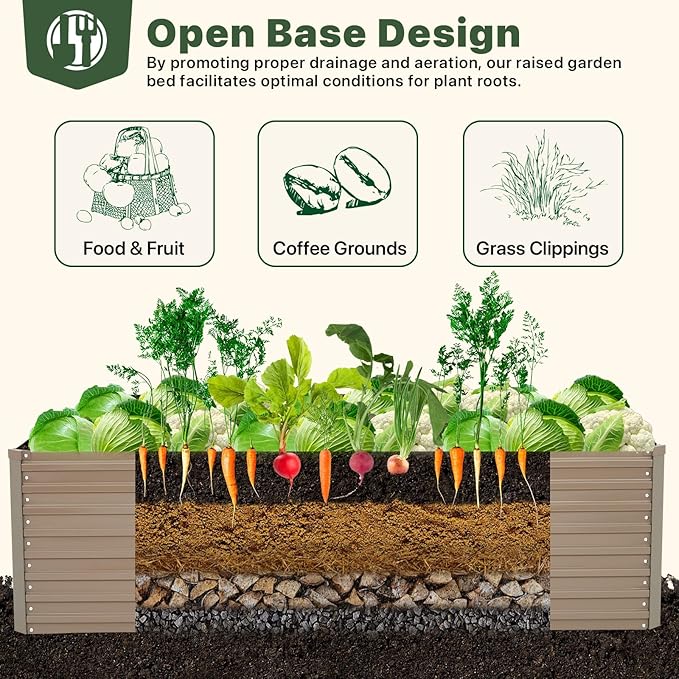 DTIG Galvanized Raised Garden Bed for Vegetables Flowers Herbs, Tall Metal Raised Garden Bed Kit with Garden Tools, Gloves, Plant Labels, Brown 6×3×2FT