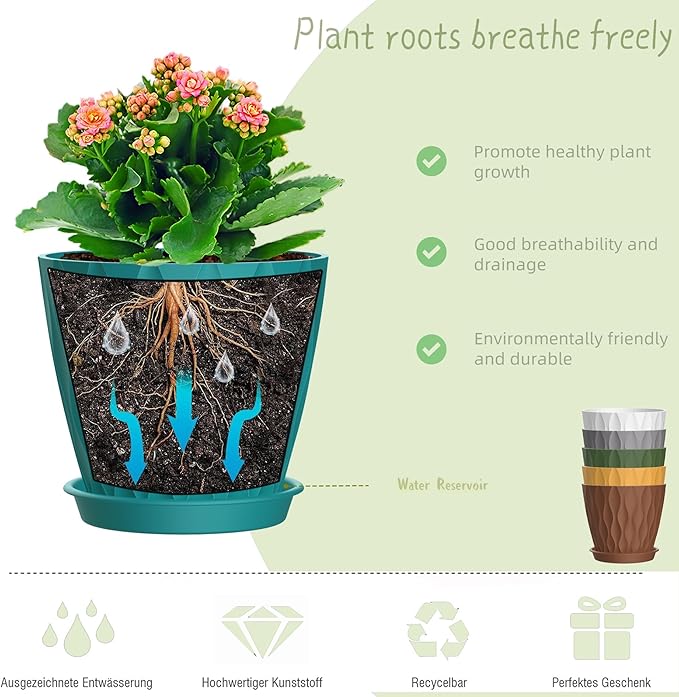6 Inch Plant Pots, 6 Pack Indoor Flower Pots, Planters with Drainage Holes and Trays for Orchids, Violets, Succulents, Herbs, and Other Plants,Corolful
