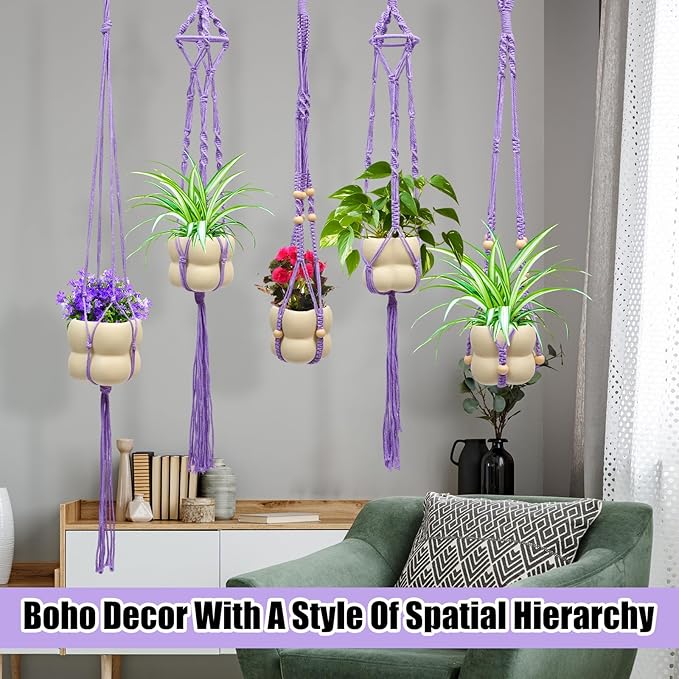 Hoteam 12 Pcs Macrame Plant Hangers Macrame Hanging Planters for Indoor Plants Handmade Boho Hanging Baskets Flower Pots Holder for Outdoor Home Wall Decor