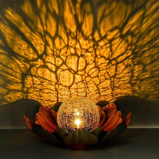 WNP Solar Flower Light Outdoor Christmas Decorative,Garden Solar Powered Lights,Yard Solar Glass Ball Light with Metal Petal for Tabletop Decor Birthday Gift for Her,Christmas Gifts for Women