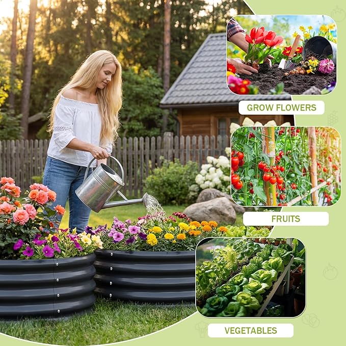 AHEONLAR 3Pack 2x2x1 ft Round Galvanized Raised Garden Bed Kit Round Metal Flower Box Large Planter Raised Beds Outdoor Garden for Planting,Fruit,Herb-Grey
