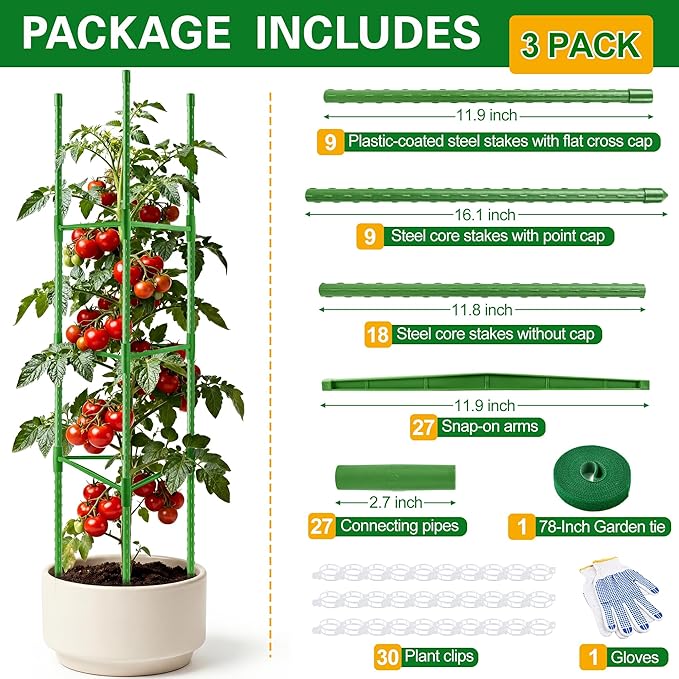 WAENLIR 3-Pack Tomato Cage for Garden, Up to 51 Inch Tomato Trellis for Raised Garden Bed, Plant Stakes for Pots, Durable Tomato Plant Support Garden Stakes for Climbing Plants (Green, 51 inch 3 Pack)