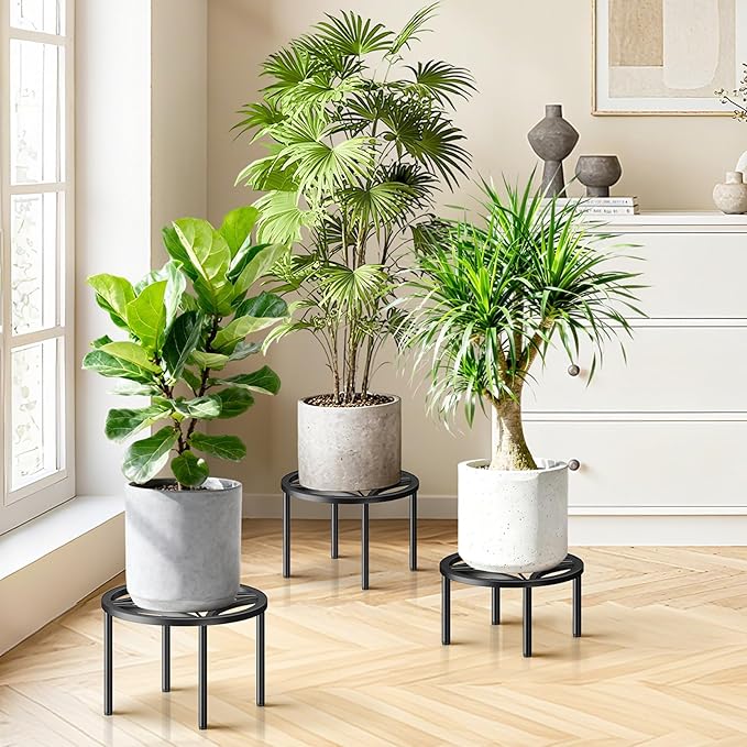 TOSKING 3-Pack Plant Stands - Heavy Duty Low Plant Stand, No Assembly Required Risers for Potted Plants Indoor and Outdoor, Ready to Use(10.24" & 10.24" & 8.66" Diameter)