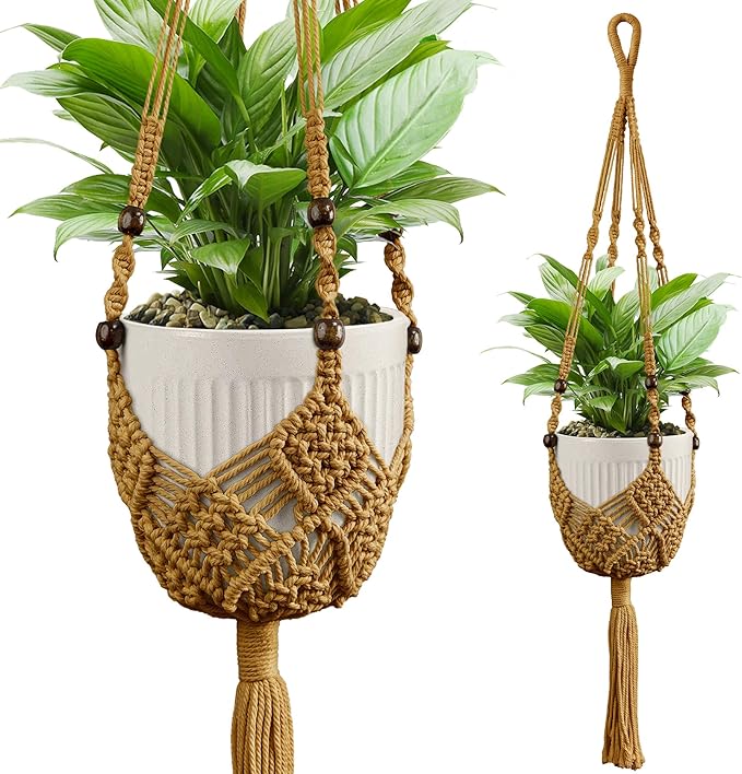 Macrame Plant Hanger - Fits 3 to 6 inches Pots for Indoor Outdoor, 35 Inch, Set of 2, Brown (POTS NOT Included)