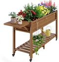 YEFU Raised Garden Bed with Legs: 57x18x30in Weight Capacity 400lb - Waterproof Raised Planter Box with Wheels - Elevated Garden Bed with Storage Shelf - Weather Resistant - for Deck/Patio/Porch/Teak