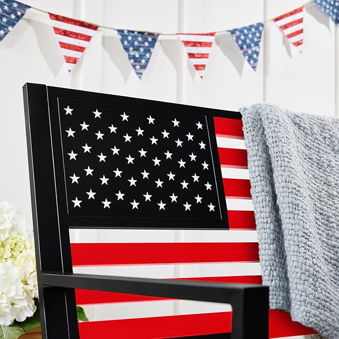 Best Choice Products Outdoor Bench 2-Person Steel Indoor/Outdoor Bench for Garden, Patio, Porch, Entryway w/American Flag, 790lb Capacity – Black/Red