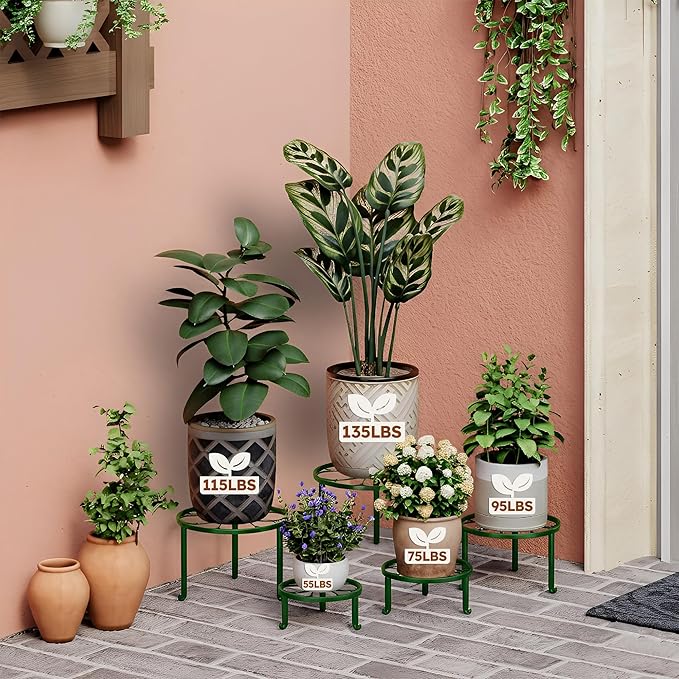 5 Pack Plant Stand for Flower Pot Heavy Duty Potted Holder Home,Round Plant Holder for Flower Pot, Metal Rustproof Iron Garden Container Supports Rack for Planter