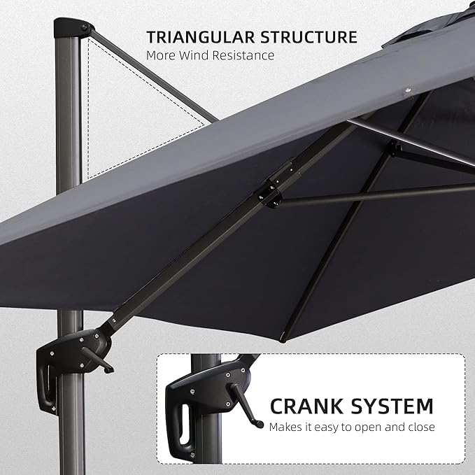 PURPLE LEAF 10' X 13' Patio Umbrella with Base Outdoor Cantilever Rectangle Offset Umbrella with 360-degree Rotation for Garden Deck Pool Patio Grey