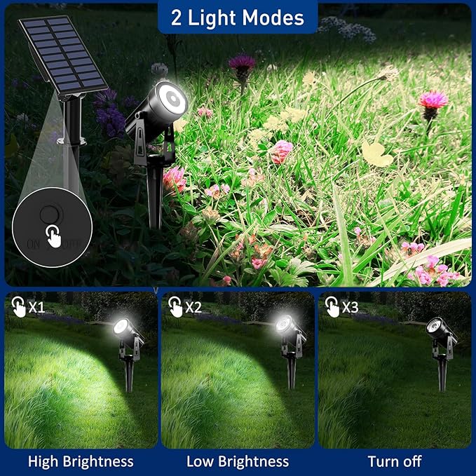 T-SUNUS Christmas Solar Landscape Spotlights White 6000K Metal, Garden Spot Lights Outdoor IP65 Waterproof 9.8ft Cable Separated Panel, Auto On/Off for Tree Flag Driveway Pathway Halloween Pool Area