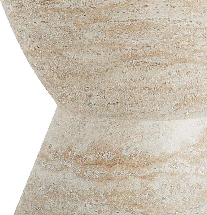 Christopher Knight Home Outdoor Side Table,Hourglass Shape Side Table,Patio Garden Stool Coffee End Table,Decorative Garden Stool for Patio,or Balcony,Lightweight Concrete Material,Travertine