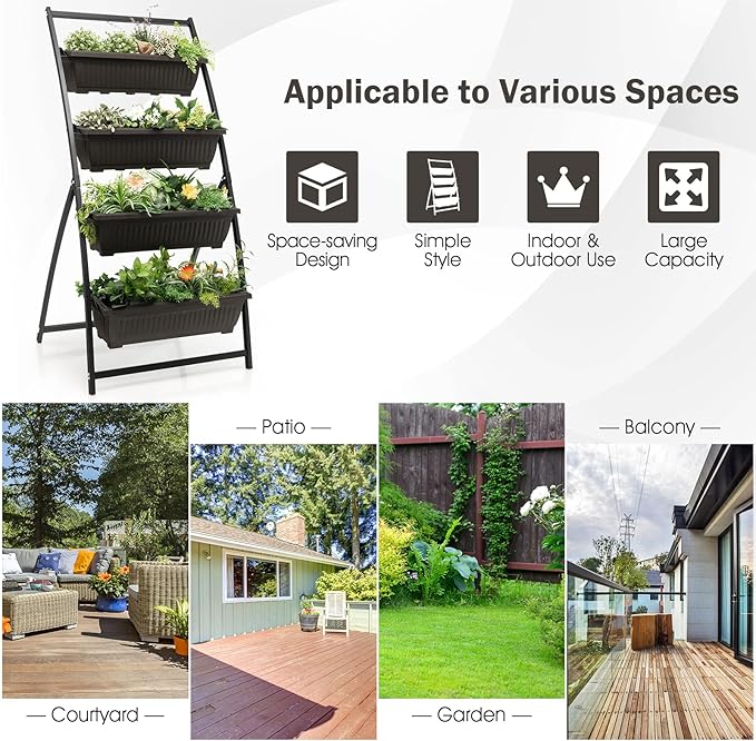 Giantex 2 Pcs 5.2FT Vertical Raised Garden Bed, 4-Tier Elevated Planter Box w/4 Containers & Drainage Holes, Indoor Outdoor Freestanding Planter for Vegetables, Herbs, Flowers, Heavy-Duty Metal Frame