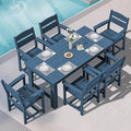 SERWALL Outdoor Dining Table Set, 67‘’ HDPE Patio Dining Set for 6, All-Weather Outdoor Table and Chairs Set for Deck, Blue