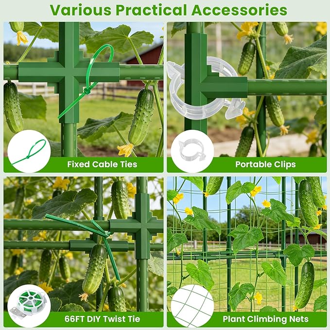 2 Pack 65in Tall Cucumber Trellis for Raised Bed, 50" L x 65" H Metal Garden Trellis for Climbing Plants Outdoor, U-Shape Vegetables Trellis Support for Squash Zucchini