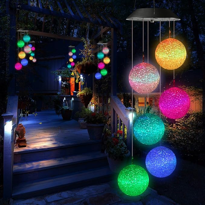 Toodour Solar Wind Chime, Color Changing Ball Wind Chimes, LED Decorative Mobile, Gifts for Mom Grandma, Waterproof Outdoor Solar Lights for Garden, Patio, Party, Yard, Window, Outdoor Easter Decor