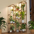 Bamworld Plant Stand with Grow Light Corner Plant Shelf Indoor with Lights Tall Plant Holder for Living Room Warm Light Plant Container Accessories for Mutiple Pots Patio Boho Home Decor for Gardening