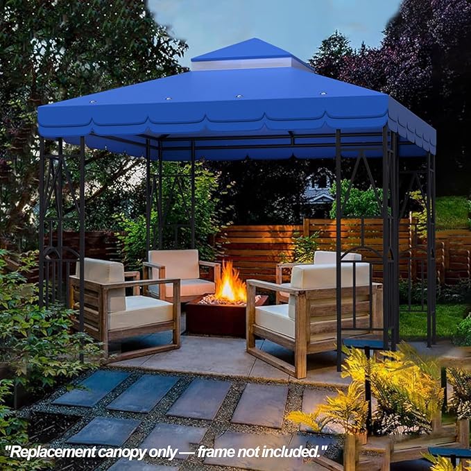 10x10 Canopy Replacement Top Double Tiered Gazebo Cover for Yard, Patio & Garden Durable Sunshade Replacement (Blue with lace)