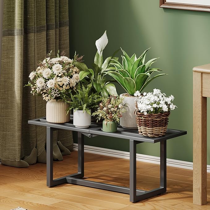 Modern Outdoor Plant Stand for Indoor Corner, Foldable Metal Plant Display Shelf for Multiple Pots,Mid Century Slatted Bench for Garden, Patio Load Bearing 330 lbs 26" L x 10.4" H x 8.6" W 2 Pack Grey