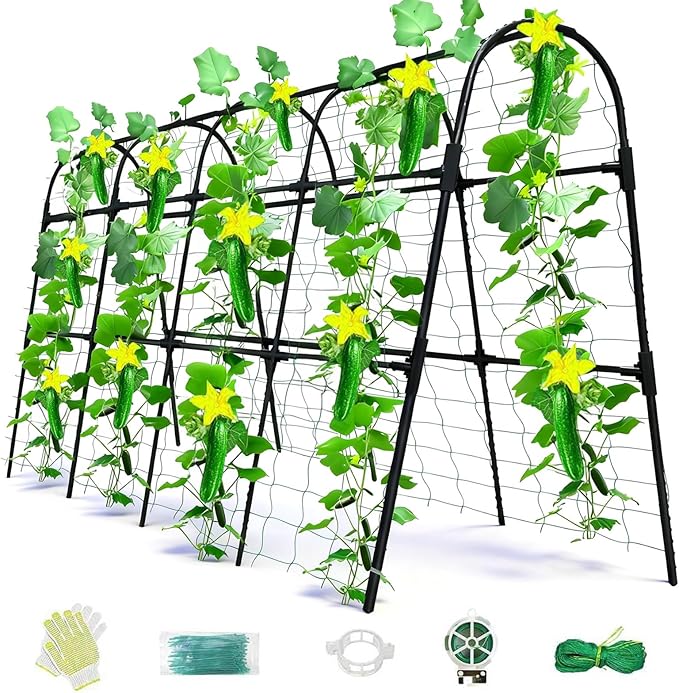 Cucumber Trellis for Raised Bed, U-Shape Garden Arch Metal Support for Climbing Plants, Metal Arch Plant Support Vegetables Trellis, Plant Support for Vine Outdoor(Black, 63*30*47inch(L*W*H))
