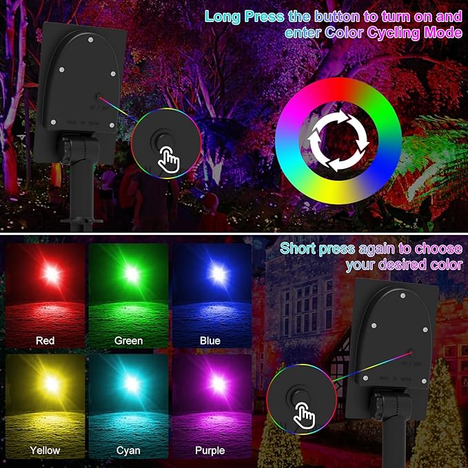 T-SUNUS RGB Solar Spot Lights Christmas, Metal Color Changing Landscape Spotlights IP65 Waterproof Spotlight 2-IN-1 Separated Panel for Outdoor Uplighting Garden Pathway Trees Flag Pond Yard Halloween