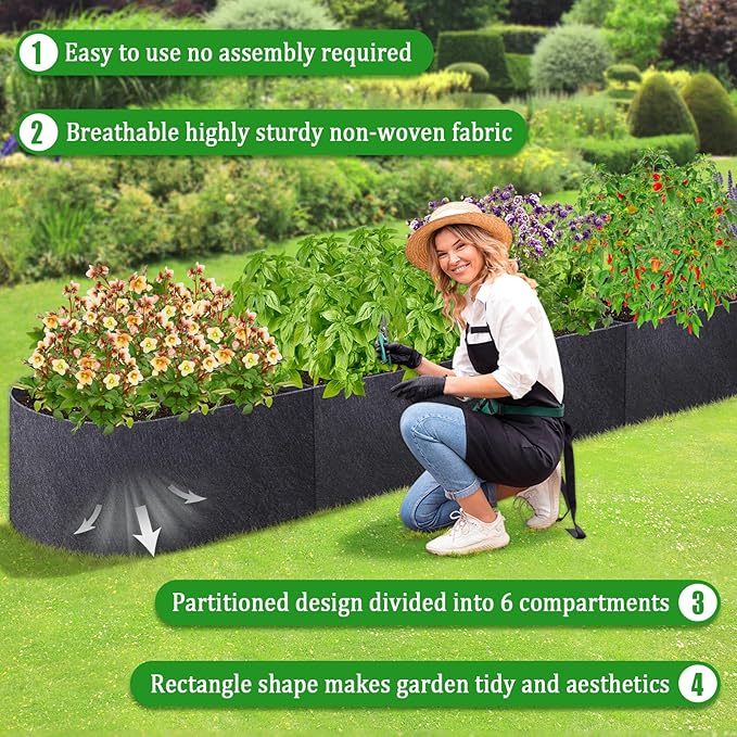 POILKMNI 12x2x1ft Oval Fabric Raised Garden Bed - Outdoor Planter Box Non-Woven Fabric Patio Planting Bed Garden Grow Bed Bag for Growing Herbs, Flowers and Vegetables