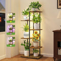 iDavosic.ly 5 Tier Plant Stand Indoor with Light, Tiered Corner Metal Wood Multiple Flower Holder Shelf, 42 Inch Tall Orchid Display Grow Rack for Living Room Bedroom, Modern Black & Rustic Brown