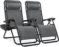 Best Choice Products Set of 2 Adjustable Steel Mesh Zero Gravity Lounge Chair Recliners w/Pillows and Cup Holder Trays - Gray
