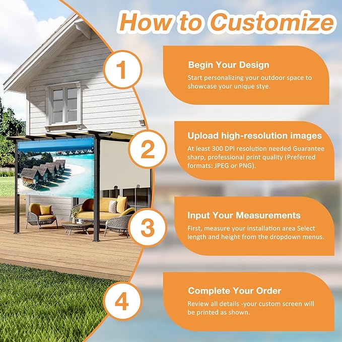 Artpuch Custom Design Backdrop Screen for Gazebo, Full-Color Printed Shade Cloth with UV Protection, PVC Sun Shade Cover for Pergola, Patio, Outdoor, Backyard, Garden, Balcony