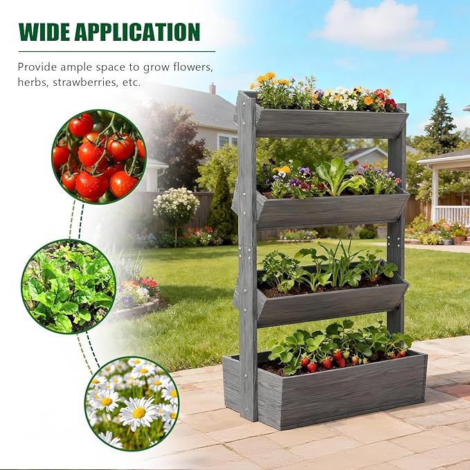 Wooden Vertical Raised Garden Bed, 4 Tier Garden Planters Raised Beds Freestanding Plant Stand Flower Rack Wooden Planter Box for Plants Herbs Flowers Vegetables Outdoor Indoor Gardening