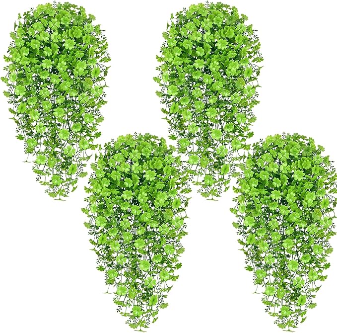 Waipfaru Artificial Hanging Four-leaf clover, 4pcs Fake Hanging Plants, Faux Ivy Pothos Vines Greenery for Wall Home Bedroom Living Room Aesthetic Kitchen Office Aesthetic Kitchen Indoor Outdoor Decor