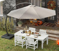 5-Piece White Outdoor Dining Set with White 11FT Large Patio Umbrella, 75.2'' HDPE Table & Chairs for 8, Weather-Resistant Furniture with Umbrella Hole for Patio, Lawn, Poolside