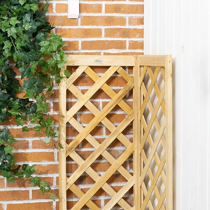 Outsunny Wooden Raised Garden Bed with Trellis, 57" Freestanding Corner Planter Box for Vine Plants Flowers Climbing and Planting Natural