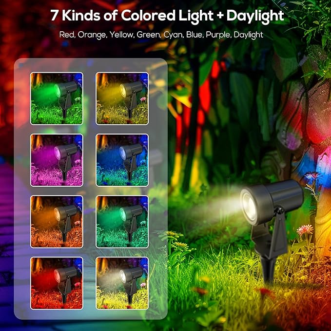 Banord RGBW Color Changing Outdoor Landscape Lighting, 6 Pack Low Voltage LED Outdoor Spotlight with Remote, IP65 Waterproof for Yard, Garden, Lawn