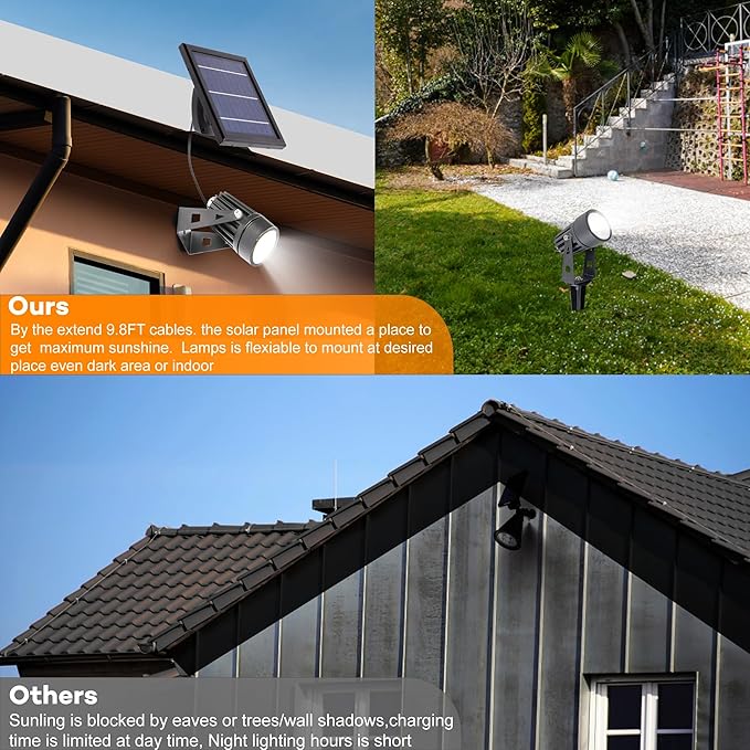 SUNLONG Solar Lights Outdoor Waterproof Solar Powered Spot Lights Aluminum Casting Landscaping Spotlight for Garden Yard Tree Uplight Downlight （Natural White）