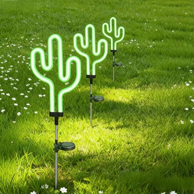 Solar Garden Stake Lights, Waterproof Landscape Light, Solar Landscape Path Lights, Neon Lights, Outdoor Decor for Garden, Yard, Lawn, Pathway, Patio, Backyard (Cactus)