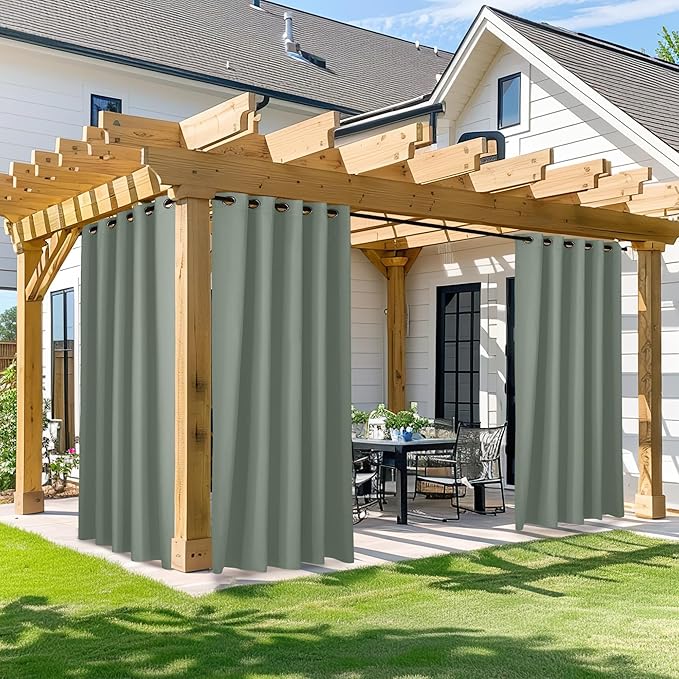 NICETOWN Outdoor Curtain for Patio Waterproof, W66 x L95 inch Sun Blocking UV Protection Outside Shade for Porch & Balcony, Garden Swimming Pool Weatherproof Curtain for Summer, 1 Pc, Sage Green