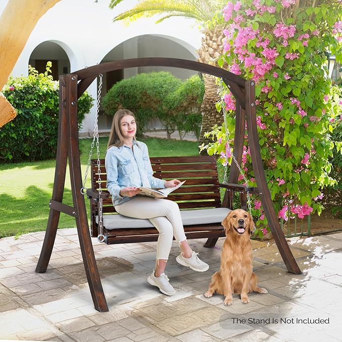 VINGLI Outdoor 4 FT Porch Swing, Heavy Duty 880 LBS Wooden Patio Swings with Cushions, Farmhouse Style Hanging Bench with Adjustable Chains for Yard | Garden | Lawn | Balcony, Rustic