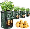 JJGoo Potato Grow Bags, 4 Pack 10 Gallon with Flap and Handles Planter Pots for Onion, Fruits, Tomato, Carrot - Green