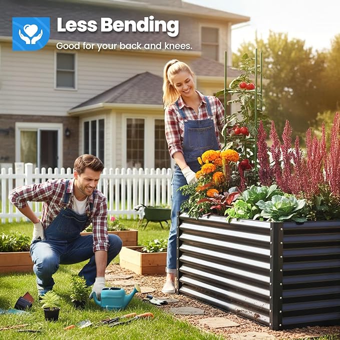 Quictent Galvanized Raised Garden Bed 4x3x1 Ft Metal Planter Box for Vegetables Bottomless for Backyard Dark Grey 2PCS