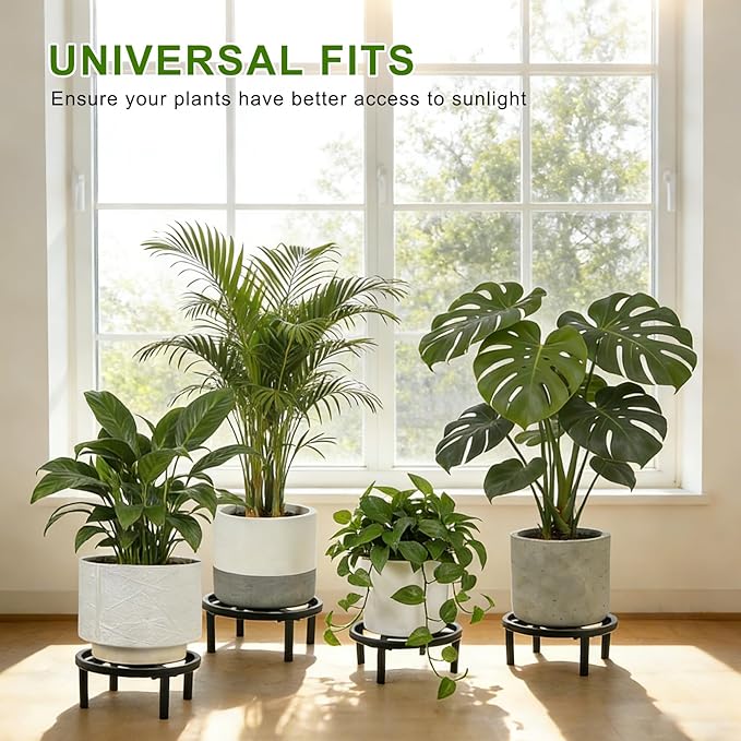 Metal Plant Stand Indoor Outdoor, Heavy Duty Plant Riser, Sturdy Flower Pot Holder Low Planter Stand, Single Flower Pot Stands, Modern Planter Stool for Indoor Plants (Black, 11.8"-2PCS)