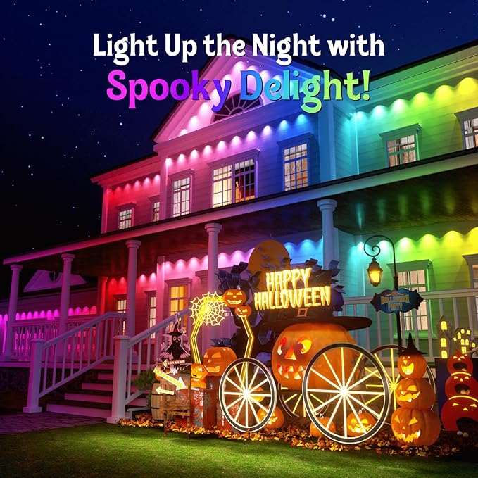 Fitop Permanent Outdoor Lights, 200FT RGB Smart LED Eaves Light, IP67 Waterproof Outdoor Strip Lights, 16 Million Colors, Extendable, App/Remote Control, Music Sync